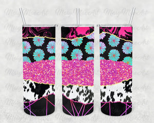 Neon Pink Boho Flowers, 20 oz. Skinny Straight, Sublimation Transfer