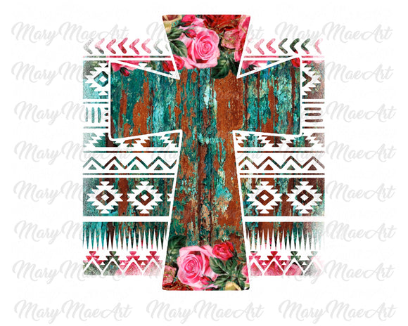Floral Rustic Cross - Sublimation Transfer