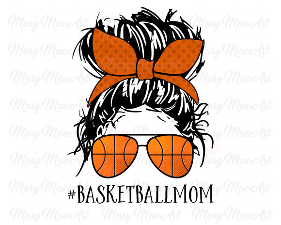 Basketball Mom, Messy bun, Orange - Sublimation Transfer