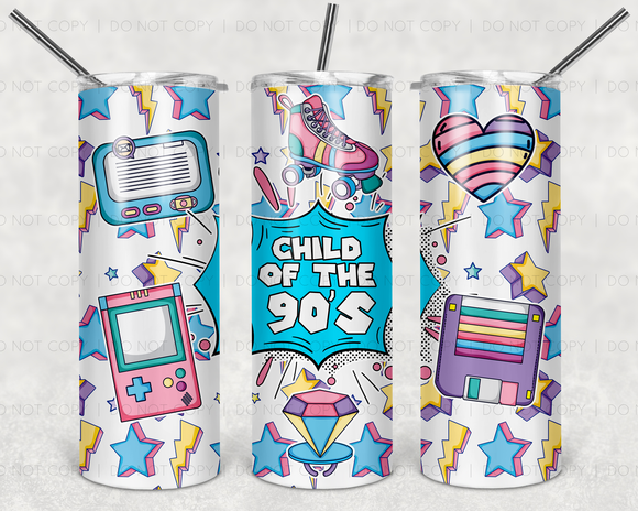 Child of the 90's, TUMBLER, 20 oz. Skinny Straight, Sublimation Transfer