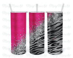 Pink Zebra Glitter, TUMBLER, 20 oz. Skinny Straight, Sublimation Transfer