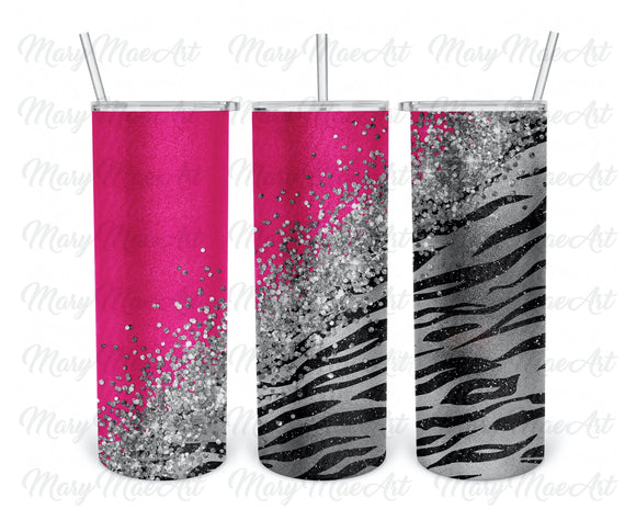 Pink Zebra Glitter, TUMBLER, 20 oz. Skinny Straight, Sublimation Transfer