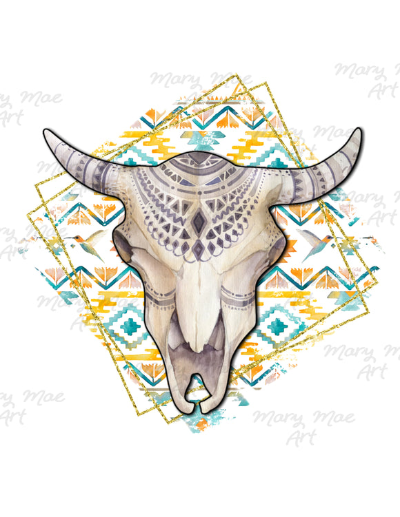 Aztec Bull Skull - Sublimation Transfer