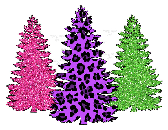 Pink and Purple Christmas Trees, Sublimation Transfer
