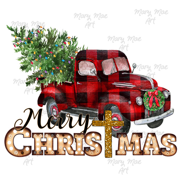 Merry Christmas Vintage Plaid Truck Sublimation Transfer