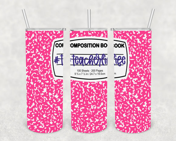 Composition Notebook Pink, 20 oz. Skinny Straight, Sublimation Transfer