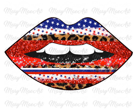 Red White Blue Leopard Lips - Sublimation Transfer