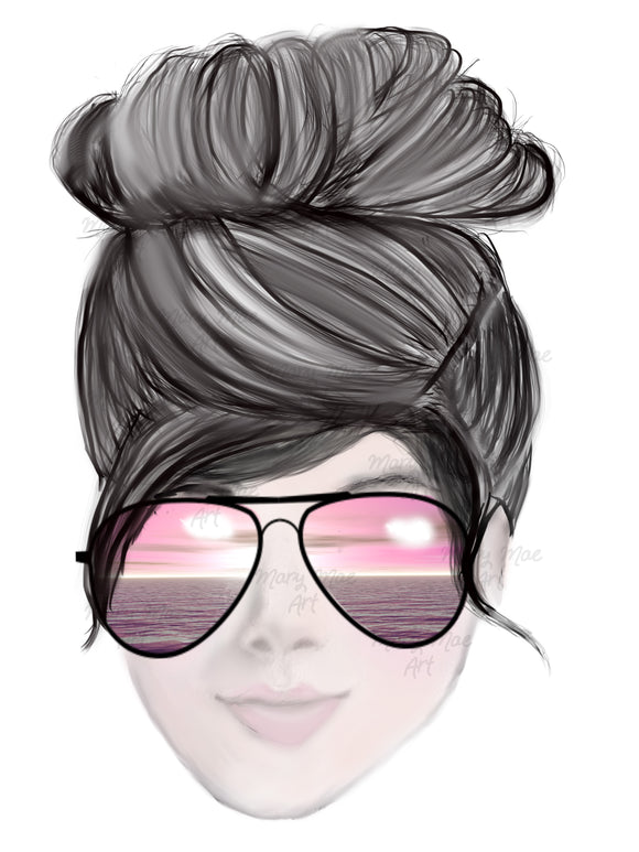 Mom bun pink glasses- Sublimation Transfer