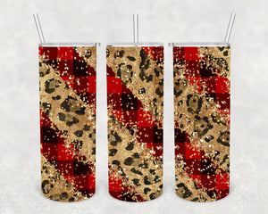 Red Buffalo Plaid Leopard, 20 oz. Skinny Straight, Sublimation Transfer