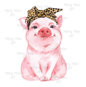 Pig with Leopard Headband - Sublimation or HTV Transfer