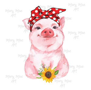 Pig with Headband, Sunflower - Sublimation or HTV Transfer