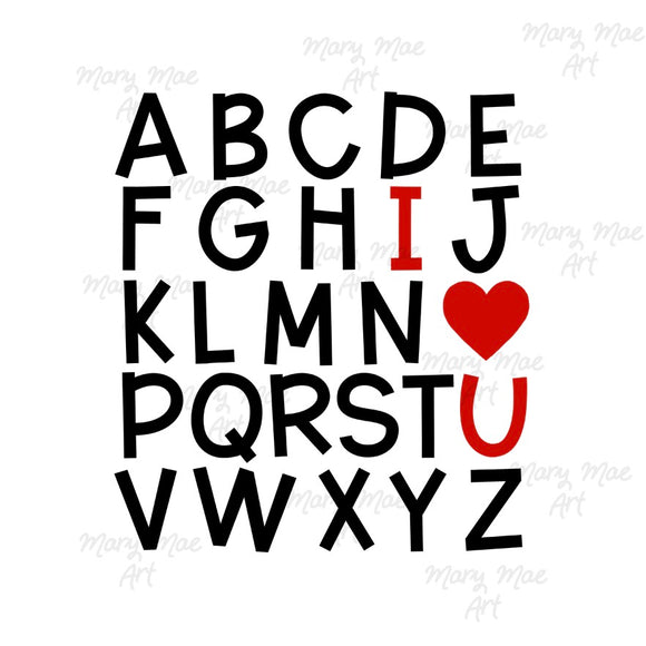 I Love You alphabet - Sublimation Transfer