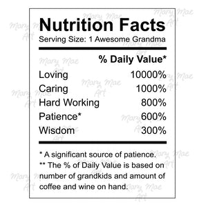 Grandma Nutrition Facts - Sublimation Transfer