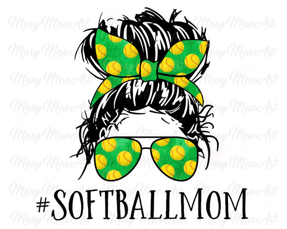 Softball Mom Life, Messy bun - Sublimation Transfer