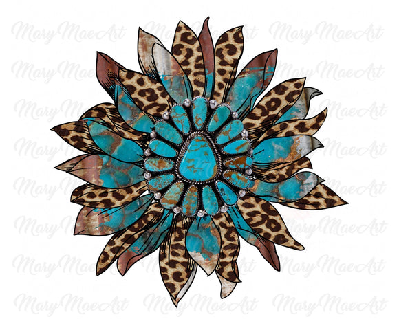 Turquoise Leopard Sunflower - Sublimation Transfer