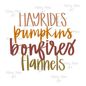 Hayrides Pumpkins Bonfires Flannels Sublimation or HTV Transfer
