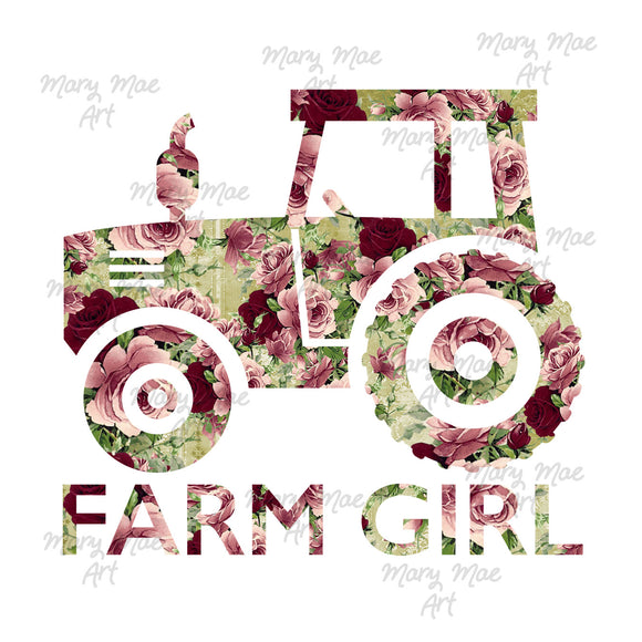 Farm Girl Flower Tractor, Sublimation Transfer