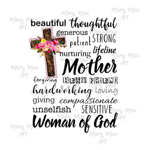 Mother, Woman of God, Sublimation Transfer