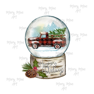 Snow Globe Vintage Truck Happy Holidays Sublimation Transfer
