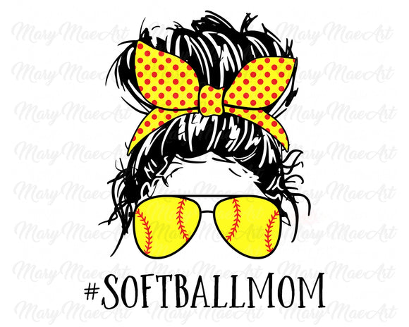 Softball Mom Life, Messy Bun - Sublimation Transfer