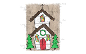 Hand Painted Christmas Church - Sublimation Transfer
