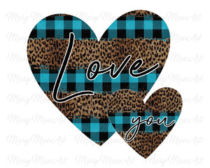 Love you, Leopard, Blue Plaid, Sublimation png file/Digital Download