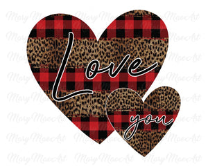 Love you, Leopard, Red Plaid, Sublimation png file/Digital Download