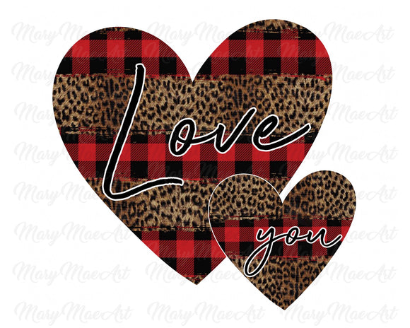 Love you, Leopard, Red Plaid Hearts - Sublimation or HTV Transfer