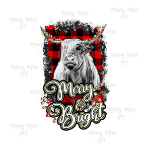 Merry and Bright Cow Sublimation Transfer