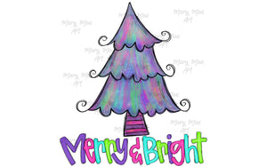 Merry and Bright Christmas Tree - Sublimation Transfer