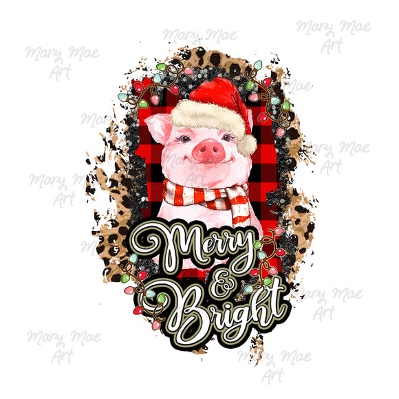 Merry and Bright Pig Sublimation Transfer