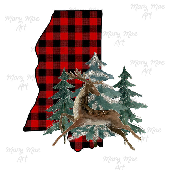 Mississippi Christmas plaid with deer, Sublimation Transfer