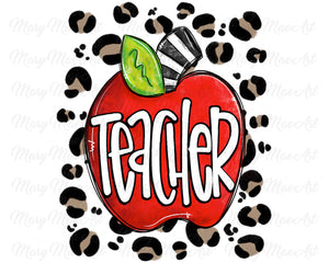 Teacher Apple, Leopard, Sublimation Transfer, Ready to Press